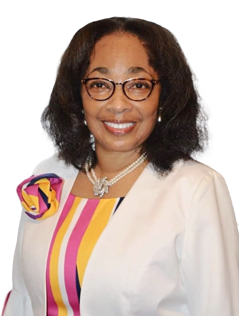 First Lady Lyles in white and multicolor outfit